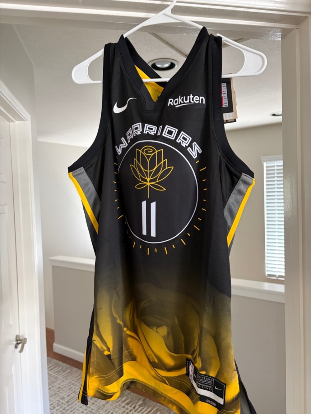 Nike Black & Yellow Warriors Floral Graphic Basketball Jersey